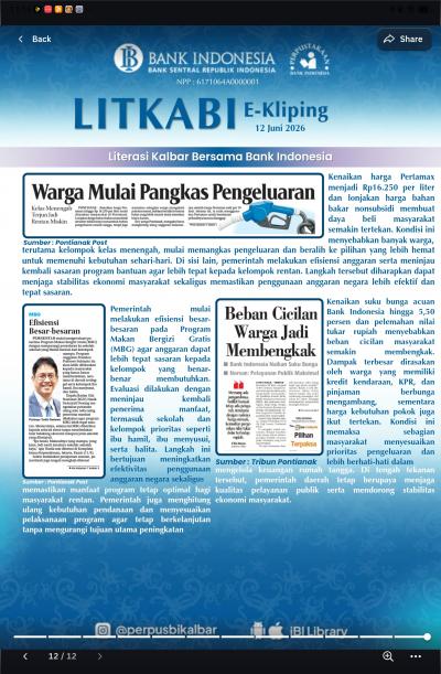LITKABI (Literasi Kalbar Bersama BI) E-Kliping : 12 Juni 2026